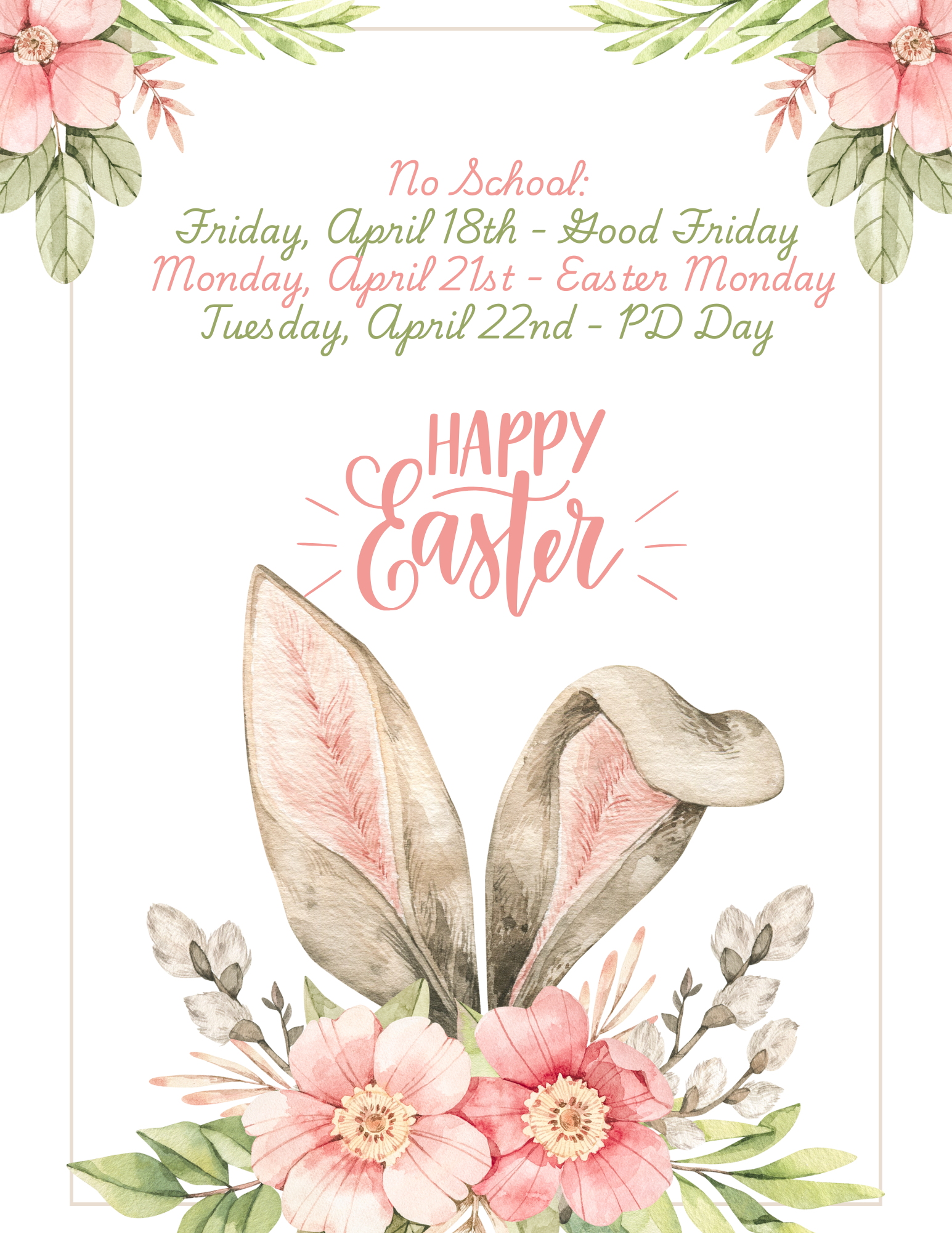 White Watercolor Floral Happy Easter Flyer