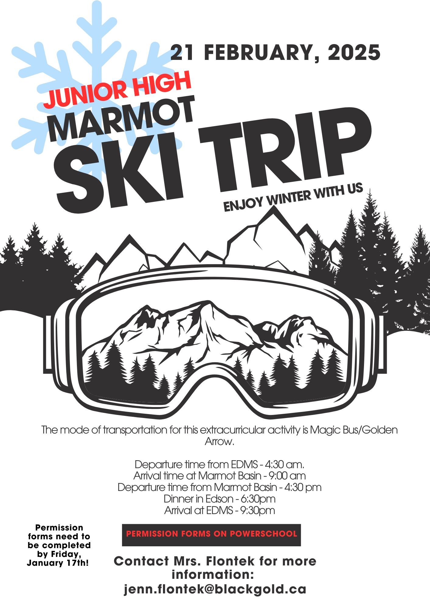  Black and White Monochrome Illustrated Ski Trip Promotion Winter Event Poster