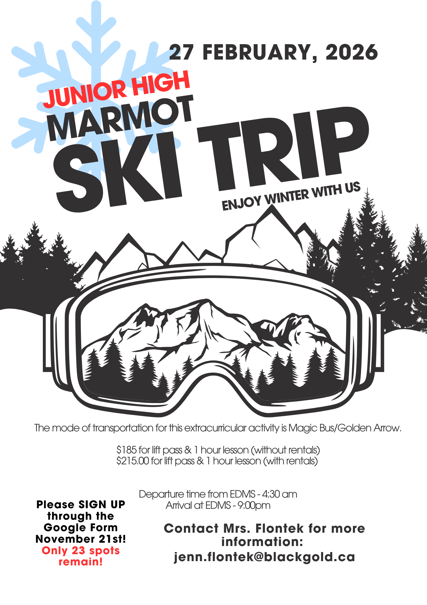  Black and White Monochrome Illustrated Ski Trip Promotion Winter Event Poster 3 