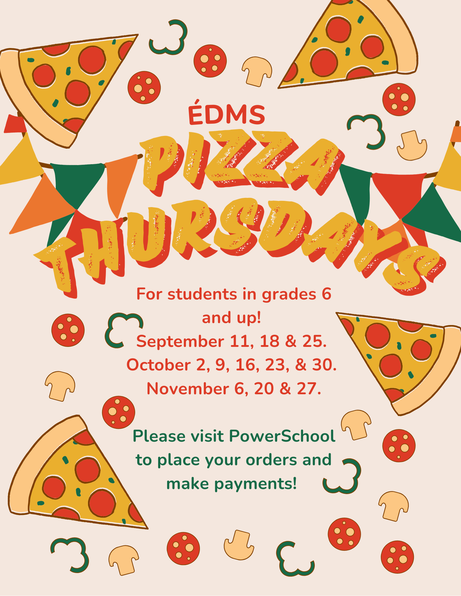 Red Yellow Green Creative Pizza Party Flyer