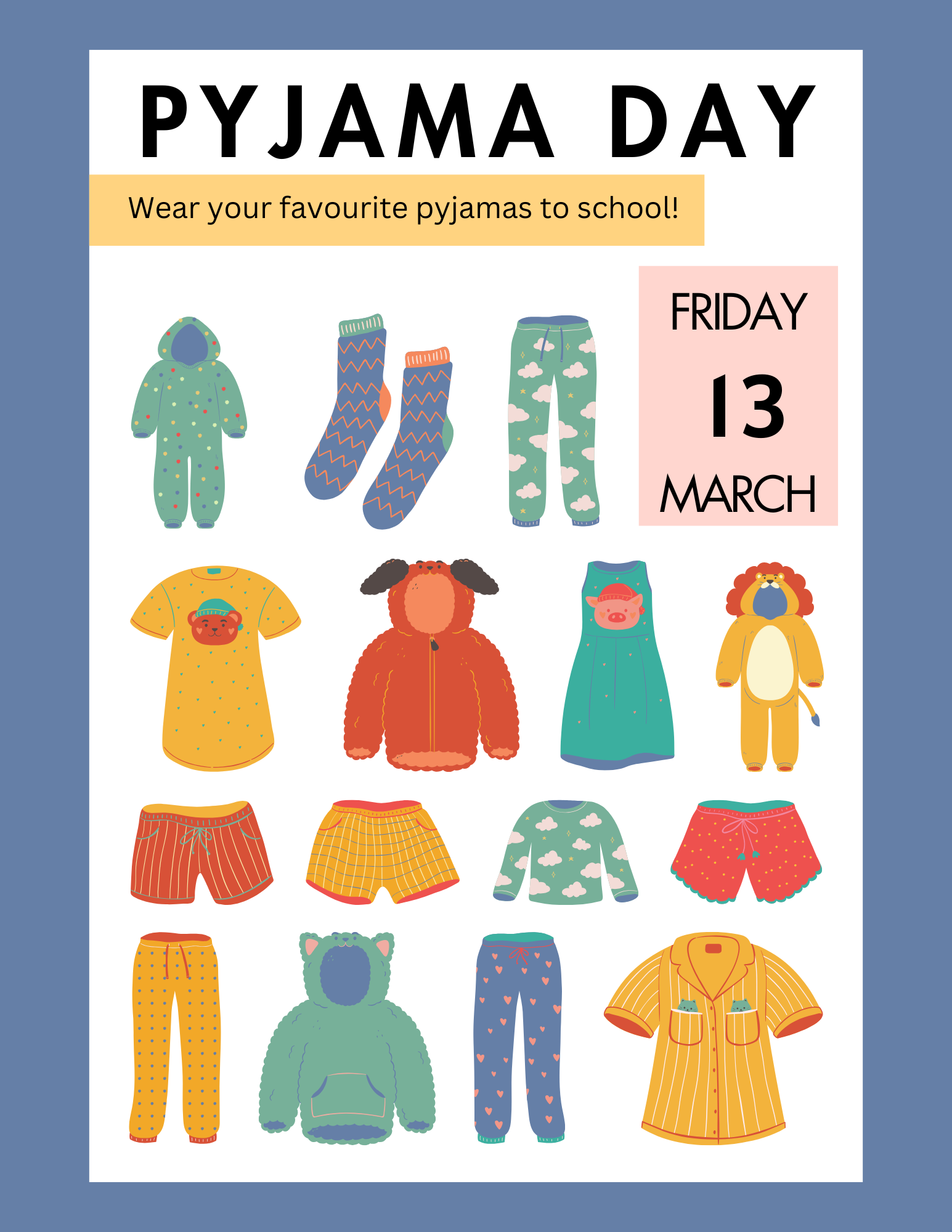 Blue Yellow Illustrative Pyjama Day Fundraiser Flyer