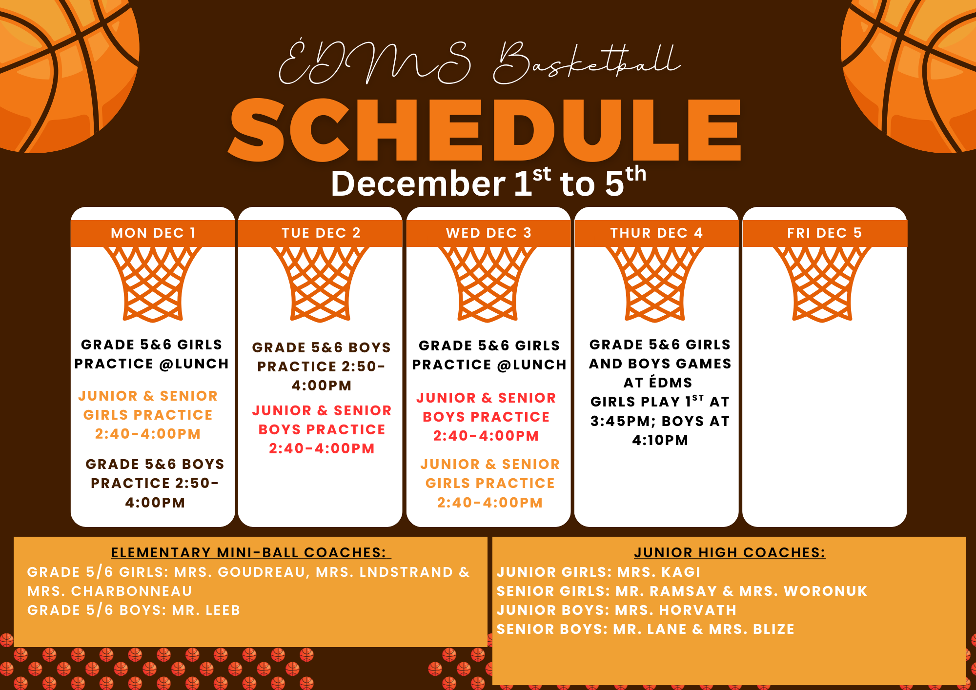 Brown White Creative Basketball Class Schedule