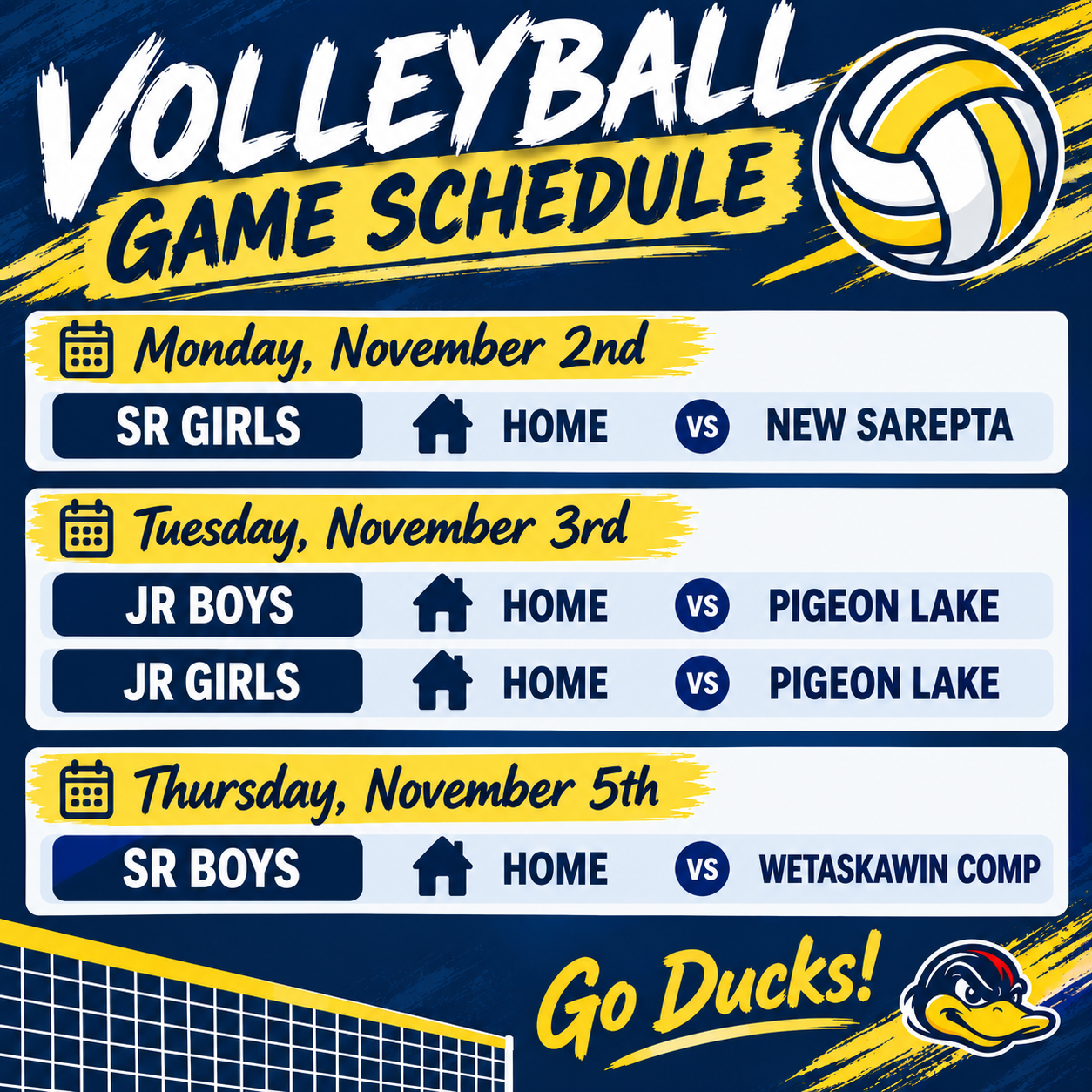 Volleyball Game Schedule Poster