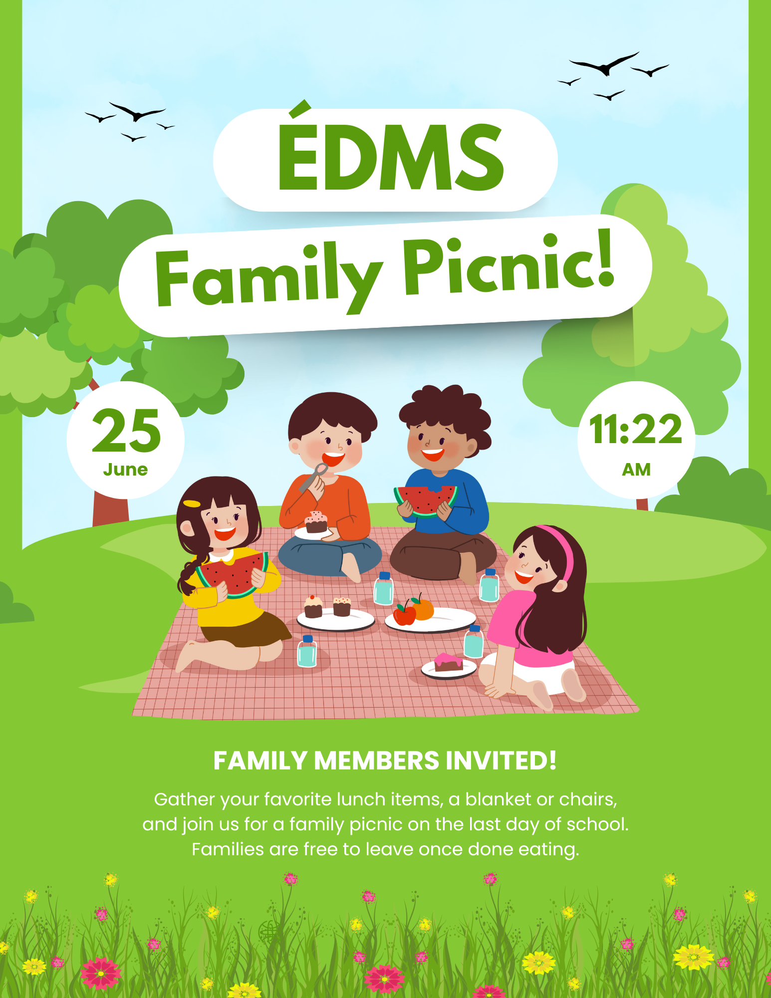 Green and White Illustrative Picnic in The Park Flyer